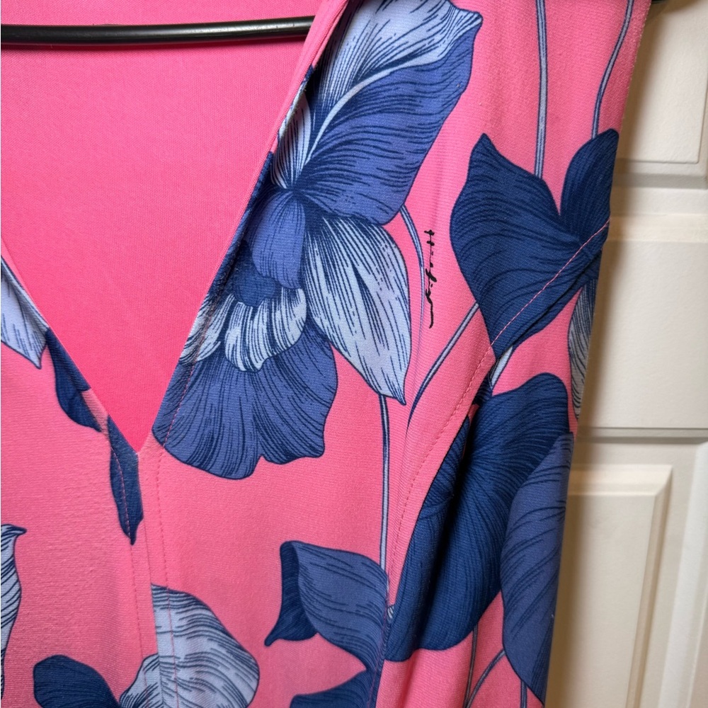 Tommy Hilfiger Pink and Blue Floral Sleeveless Tie-Waist Midi Dress - Size 12 - Picture 4 of 5